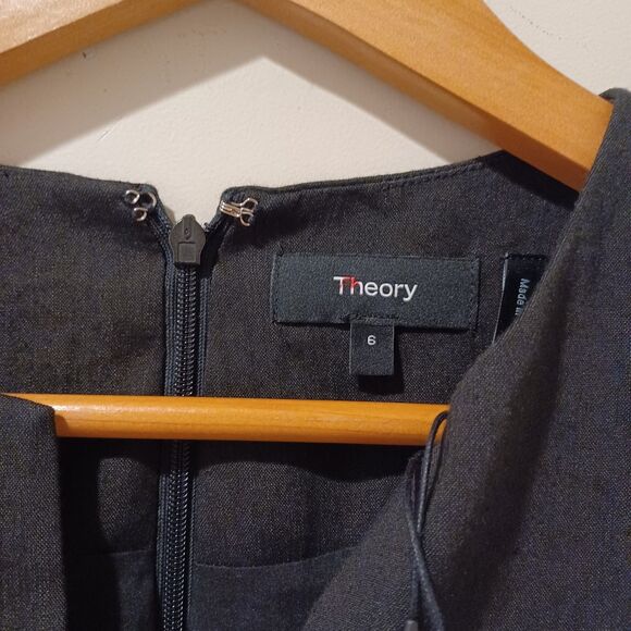 NWT Theory FT Slit Shift Sleek Crunch Sleeveless Linen Dress Black Career Size 6 - Picture 3 of 7